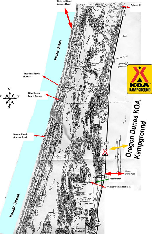 Oregon Dunes NRA Map Dune Riding Area Around Oregon Dunes KOA